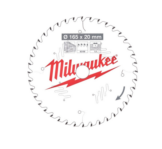 Milwaukee 4932471932 Circular Saw Blade 165mm x 20mm 40T TCT Coating For Wood