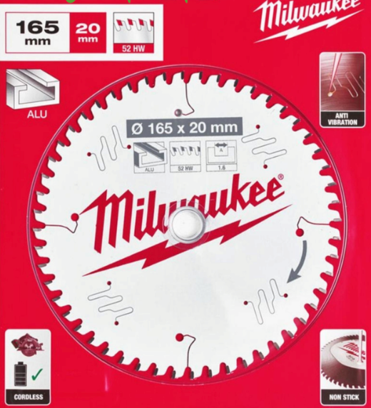 Milwaukee 4932479087 Circular Saw Blade 165mm x 20mm 52T Wood & Aluminium