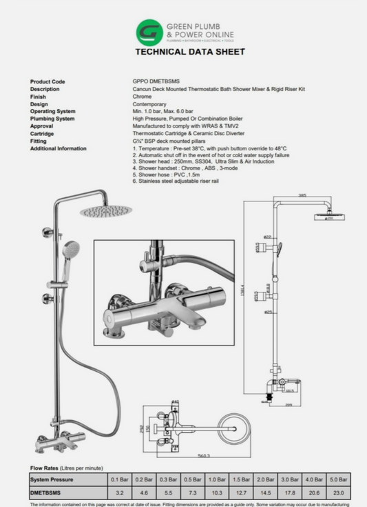 Velato Deck Mounted Thermostatic Bath Shower Mixer & Adjustable Riser Chrome