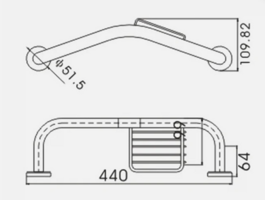 Velato 410mm Angled Grab Rail with Soap Dish Chrome Concealed Fixing