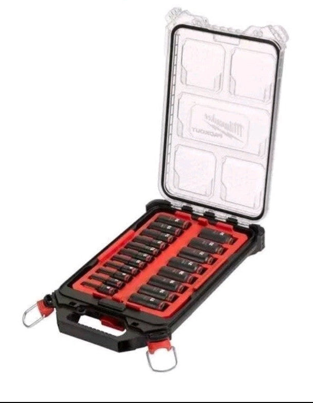 Milwaukee 4932480946 3/8 Drive Packout Deep Impact Shockwave Socket Set 19 PCS