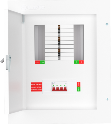 Live Electrical - TPN06-125 6 Way Three Phase Board c/w 125A Main Switch
