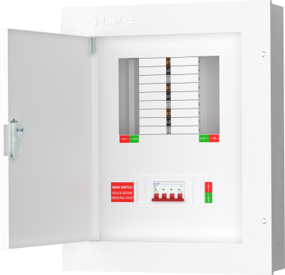 Live Electrical - TPN06-125 6 Way Three Phase Board c/w 125A Main Switch