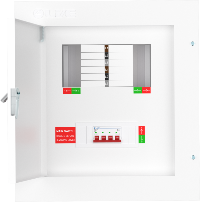 Live Electrical - TPN04-125 4 Way Three Phase Board c/w 125A Main Switch