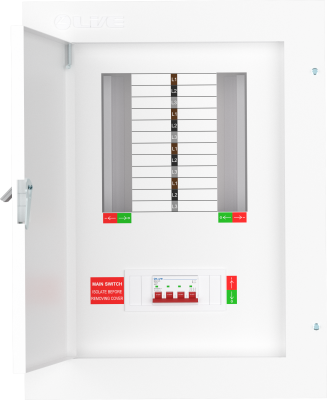 Live Electrical - TPN08-125 8 Way Three Phase Board c/w 125A Main Switch