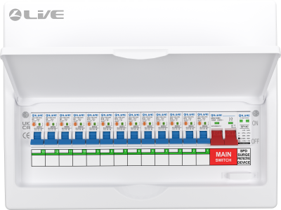 Live Electrical 12way SPD Surge Protection Consumer Unit Fuse Board + 12 RCBO's
