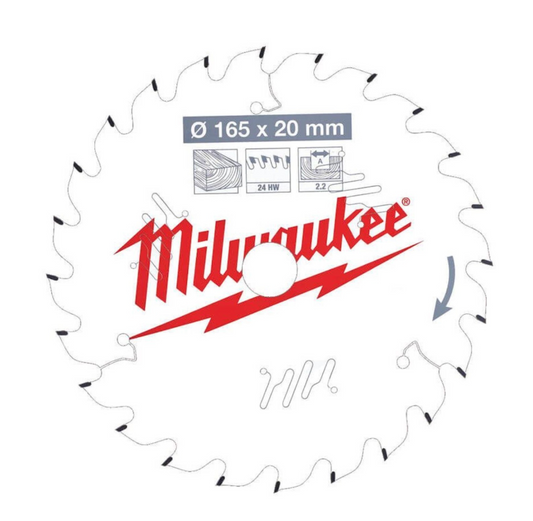 Milwaukee 4932471294 165mm x 20mm x 24T x 2.2mm Circular Saw Blade For Wood