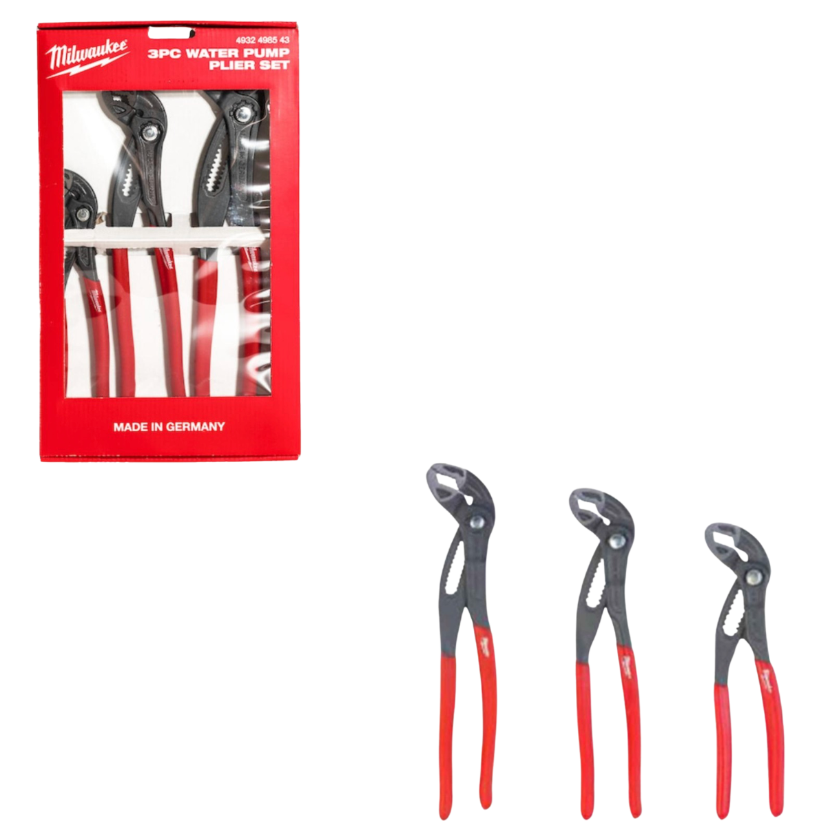 Milwaukee Triple Adjustable Water Pump Plier Set 180mm 250mm 300mm 4932498543