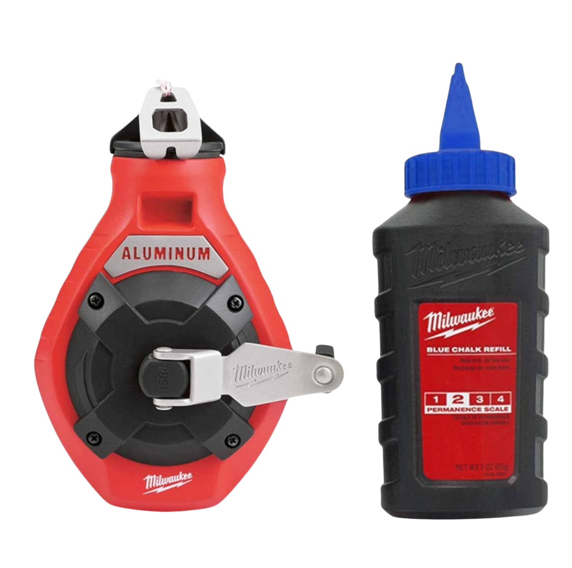 Milwaukee Fine Line Chalk Reel and Blue Chalk Refill 100ft 30mtrs