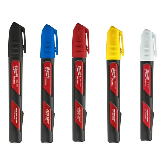 Milwaukee Inkzall Paint Pens All 5 Colours Red Yellow Blue White Black - 5 Pack