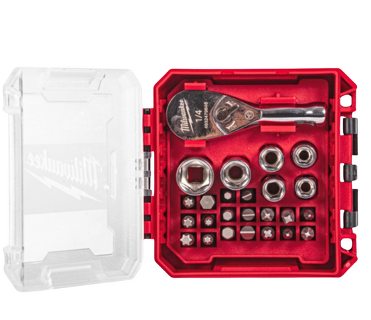 Milwaukee ¼″ Drive Compact Ratchet Set In PACKOUT™ Compatible Box 25pc
