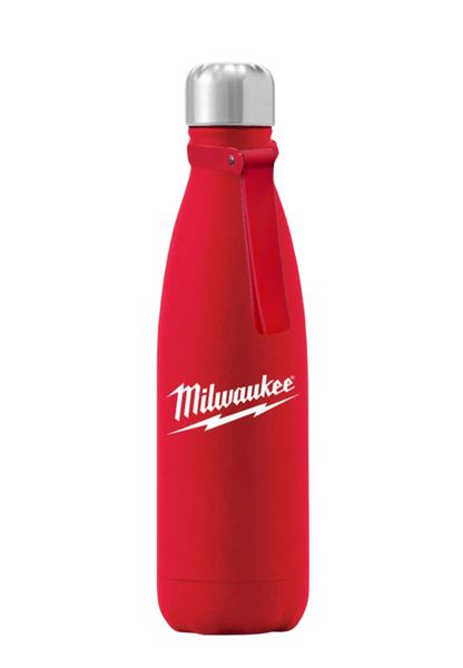 Milwaukee 500ml Insulated Water Bottle Chrome Screw On Lid With Carry Strap