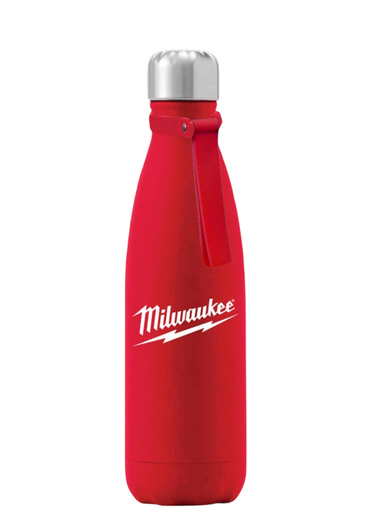 Milwaukee 500ml Insulated Water Bottle Chrome Screw On Lid With Carry Strap