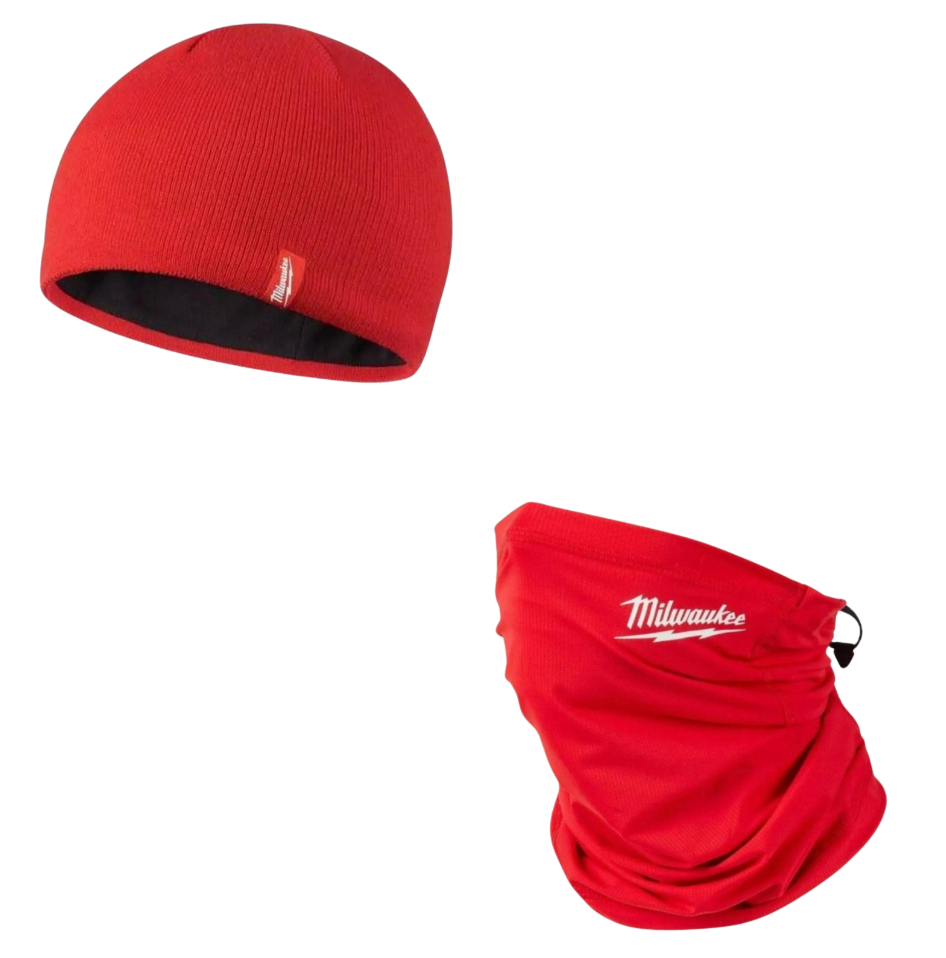 Milwaukee Red Insulated Beanie Hats Fleece Lined & Snood For Cold Enviroments