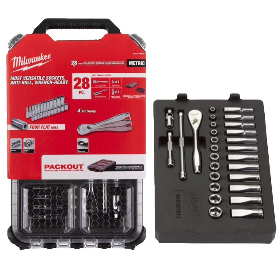 Milwaukee 4932478812 28 Piece Packout 1/4” Drive Metric Ratchet & Socket Set