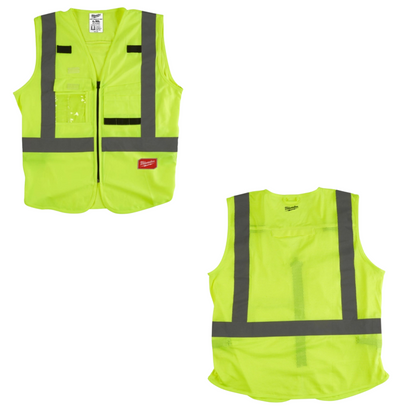 Milwaukee Large/X Large  Hi Vis Vest Yellow  Waistcoat Safety High Viz ID Badge