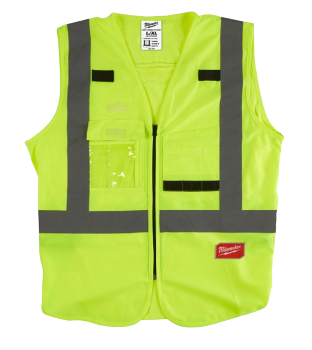 Milwaukee Large/X Large  Hi Vis Vest Yellow  Waistcoat Safety High Viz ID Badge