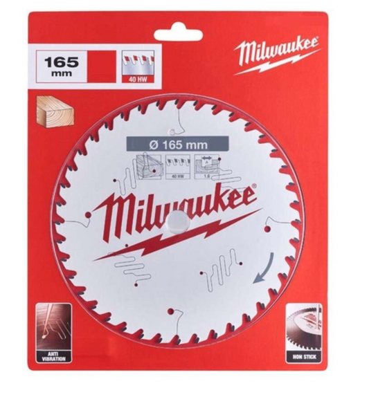 Milwaukee 4932471932 Circular Saw Blade 165mm x 20mm 40T TCT Coating For Wood
