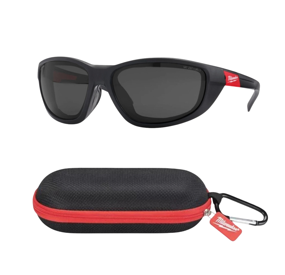 Milwaukee Premium Safety Glasses Tinted & Polarised Lenses & Hard Glasses Case