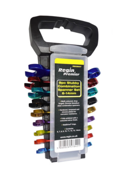 New Style Regin 9pc Colour Coded Stubby Combination Spanner Set 6 -14mm