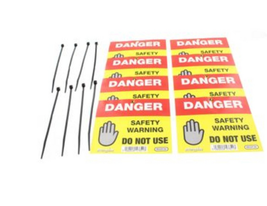 Regin Packet of 8 Danger Do Not Use Stickers/Tag + Cable Ties