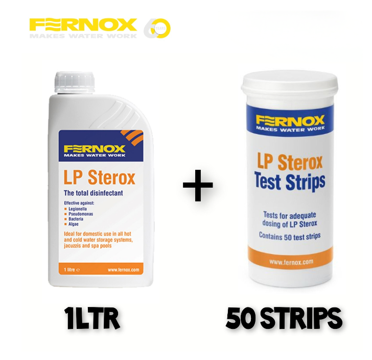 Fernox LP Sterox Twin Pack - 1 Litre Total Disinfectant & Tub Of 50 Test Strips