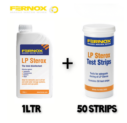 Fernox LP Sterox Twin Pack - 1 Litre Total Disinfectant & Tub Of 50 Test Strips