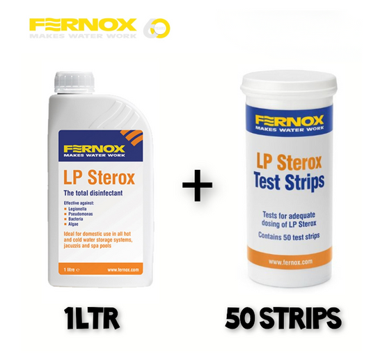 Fernox LP Sterox Twin Pack - 1 Litre Total Disinfectant & Tub Of 50 Test Strips