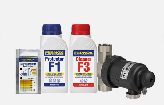 Fernox TF1 Sigma Mini Filter Installer Pack F1 Inhibitor F3 Cleaner Test Strip's