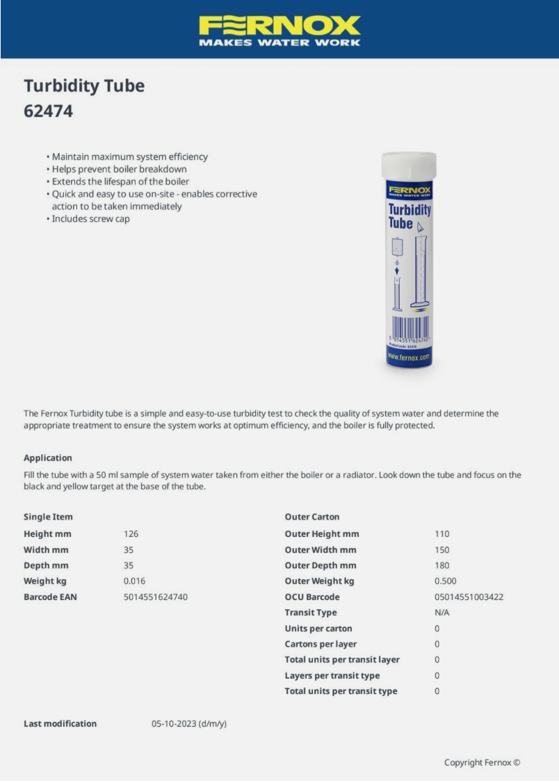 Fernox System Water Test Turbidity Tube