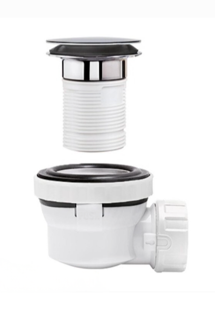 Wirquin Nano 6.7 Waste Trap Click Clack Slimline Furniture Chrome or Matt Black