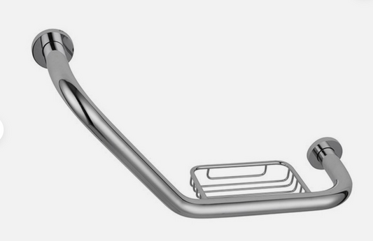 Velato 410mm Angled Grab Rail with Soap Dish Chrome Concealed Fixing