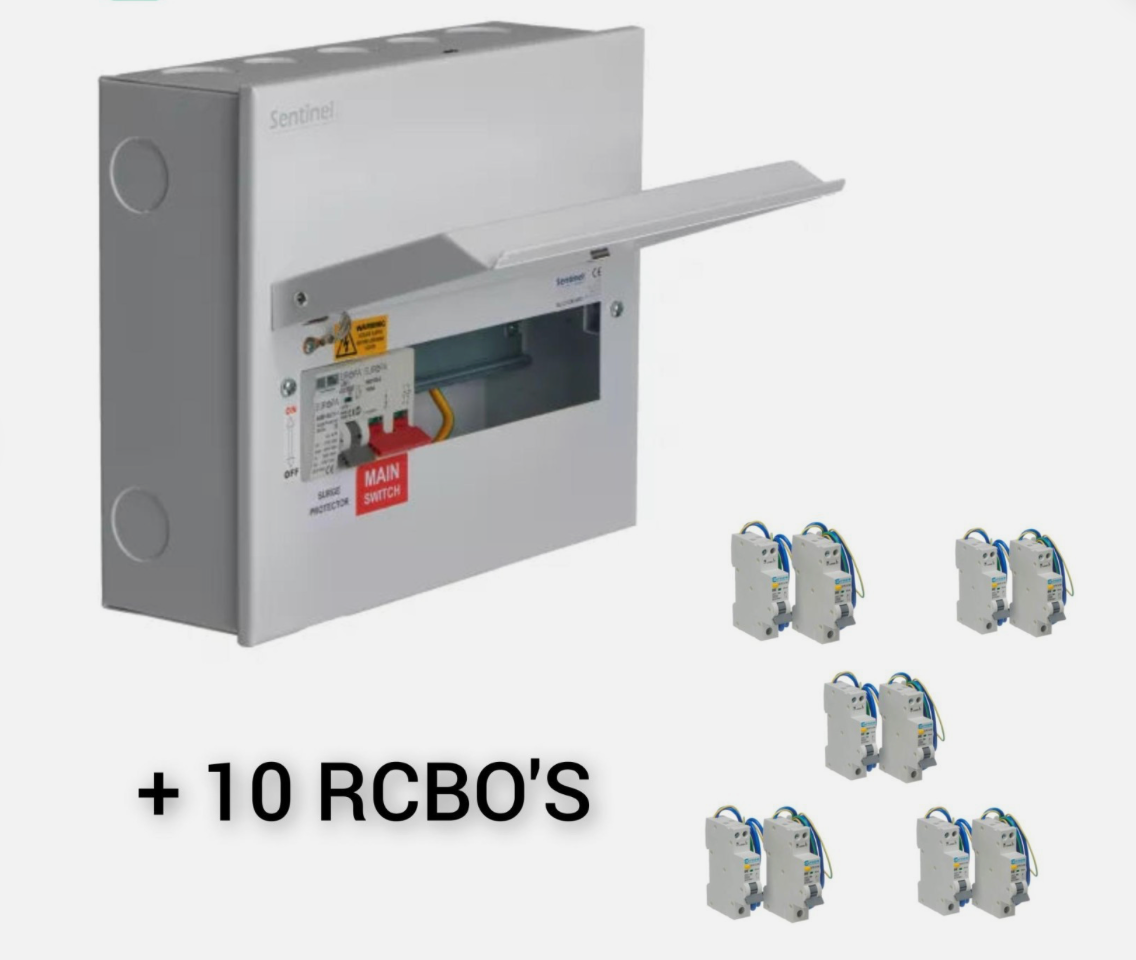 Europa 10 Way Metal Clad Type 2 SPD Consumer Unit Fuse Board + 10 Type 'A' RCBO