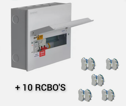 Europa 10 Way Metal Clad Type 2 SPD Consumer Unit Fuse Board + 10 Type 'A' RCBO