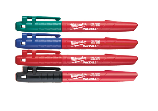 Milwaukee INKZALL  Inkzall Red Green Blue Black Marker Pen Set 4PK