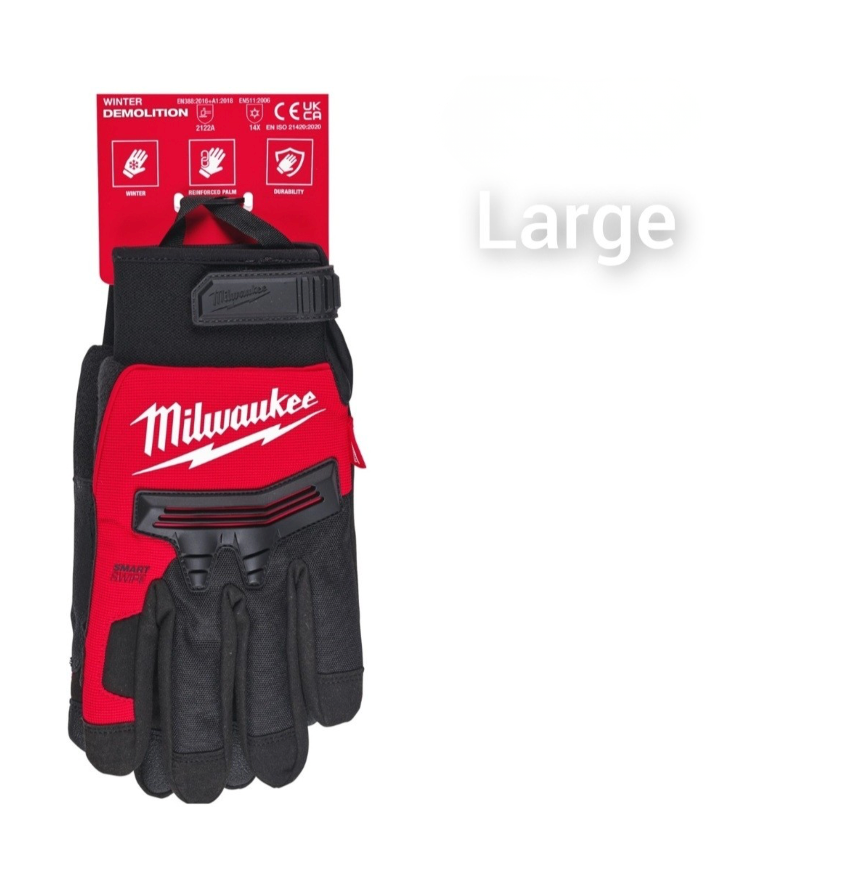 Milwaukee Winter Demolition Work Gloves Padded Insulated M L XL XXL