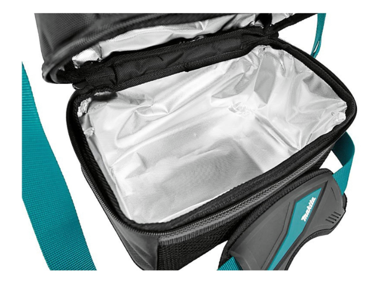 Open cooler bag with reflective interior lining, featuring a brand logo on a white background.