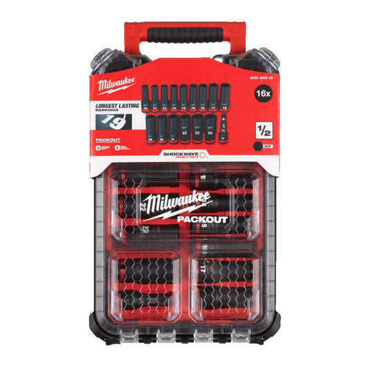 Milwaukee 4932480943 1/2in Drive Packout Shockwave Impact Duty Socket Set 16pc