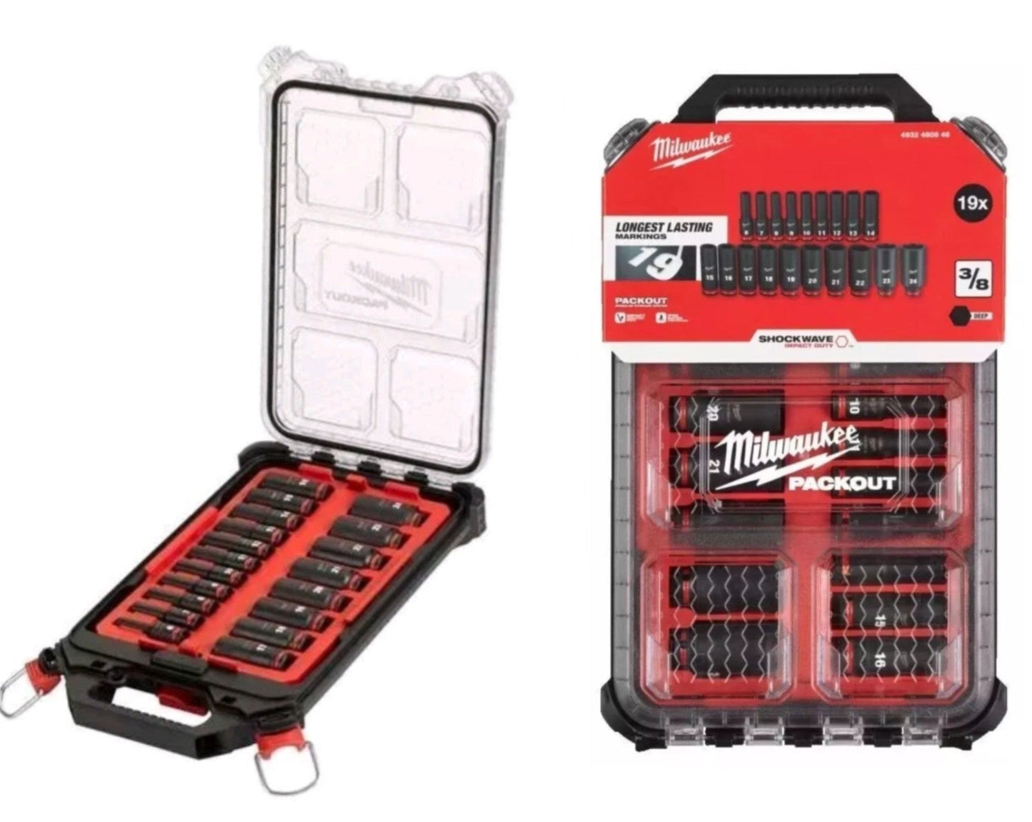 Milwaukee 4932480946 3/8 Drive Packout Deep Impact Shockwave Socket Set 19 PCS