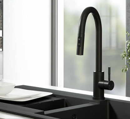 Lujo Matt Black Luxury Kitchen Mono Sink Mixer Tap & Pull Out Hand Spray