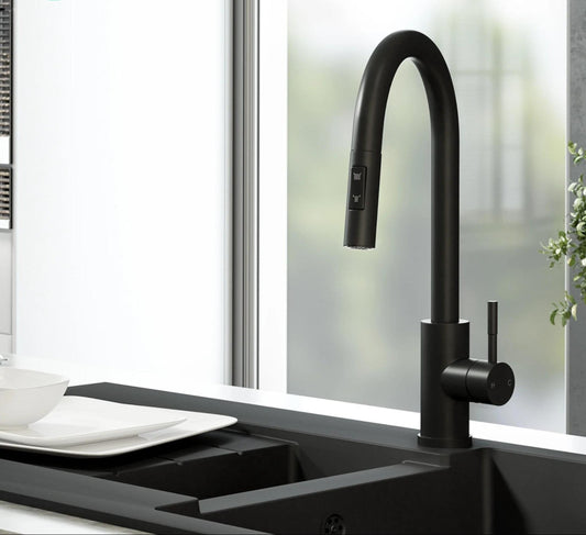 Lujo Matt Black Luxury Kitchen Mono Sink Mixer Tap & Pull Out Hand Spray