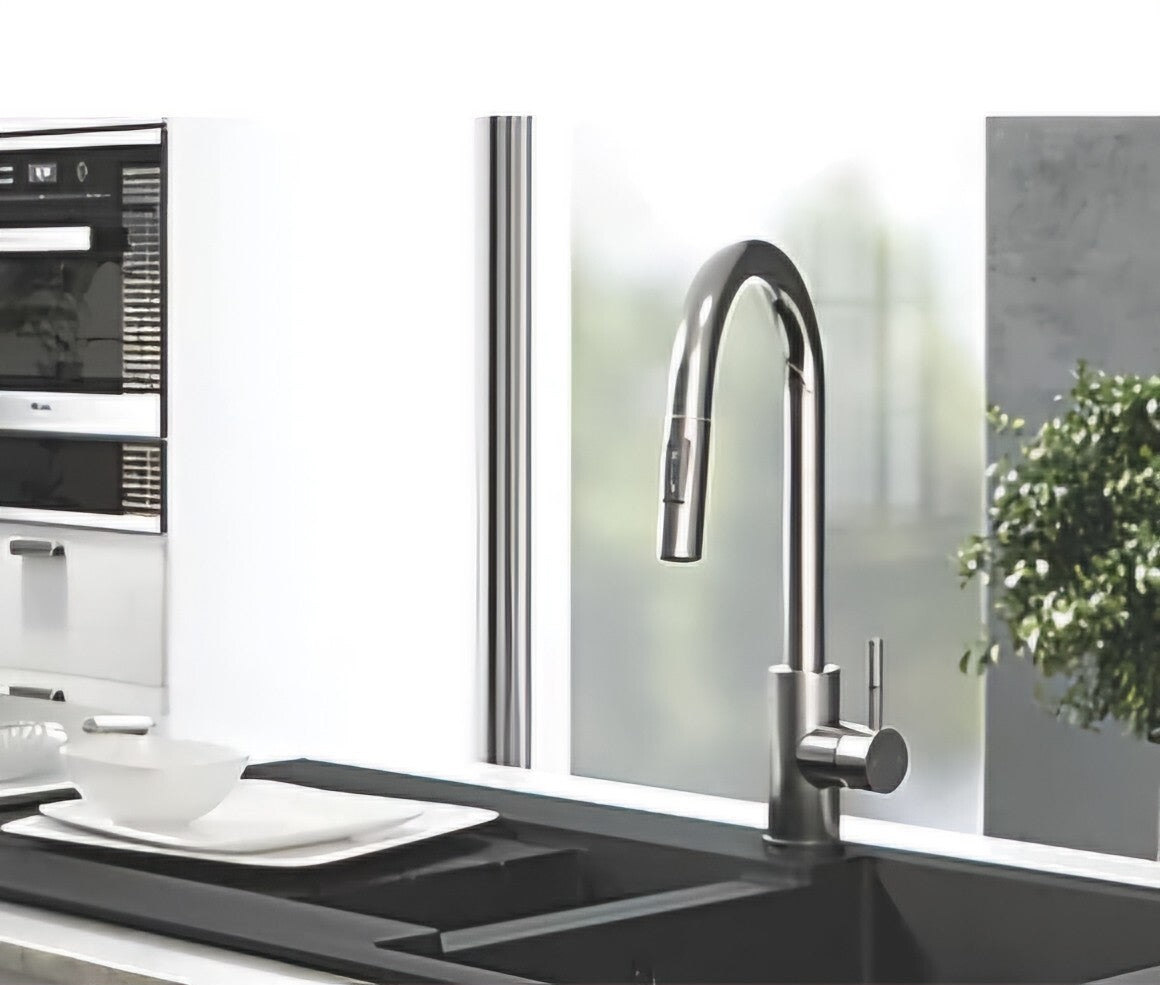Lujo Polished Chrome Luxury Kitchen Mono Sink Mixer Tap With Pull Out Hand Spray