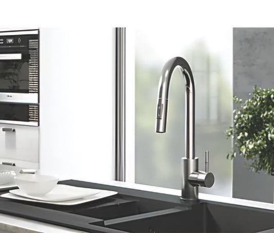 Lujo Polished Chrome Luxury Kitchen Mono Sink Mixer Tap With Pull Out Hand Spray