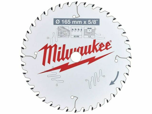 Milwaukee 4932471312 Circular Saw Blade 165mm-15.8mm-40T PTFE Coating For Wood